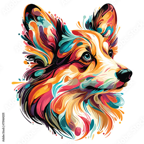 Vector Abstract head of welsh corgi pembroke from multicolored paints colored drawing