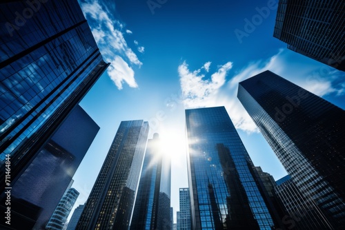  Urban skyline with skyscrapers reaching into a vibrant  deep blue city sky  Generative AI