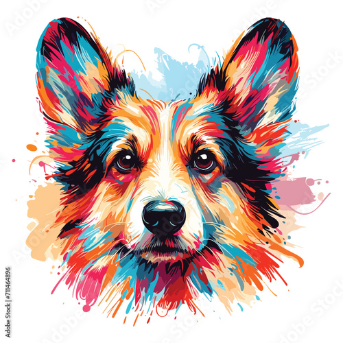 Vector Abstract head of welsh corgi pembroke from multicolored paints colored drawing