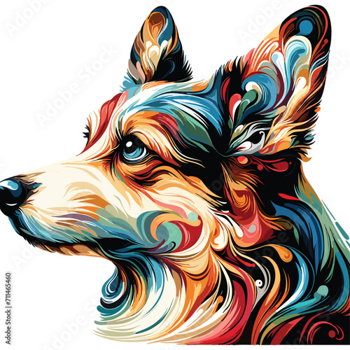 Vector Abstract head of welsh corgi pembroke from multicolored paints colored drawing