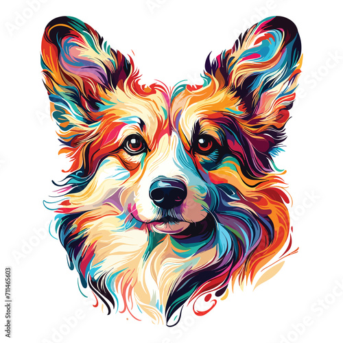 Vector Abstract head of welsh corgi pembroke from multicolored paints colored drawing