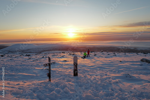 Arctic sunrise and sunset  snowboarding