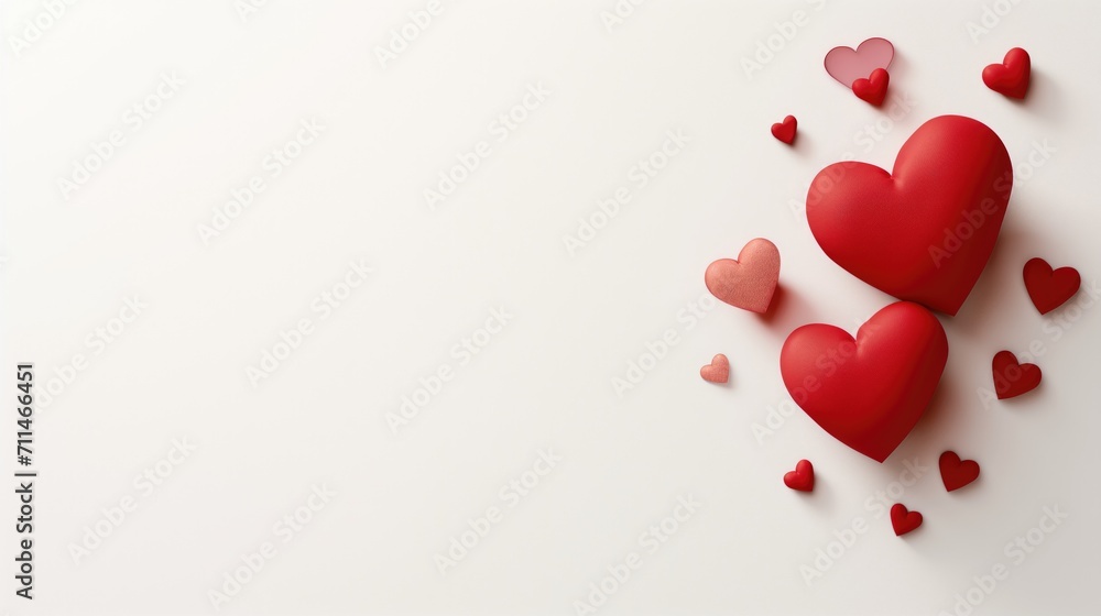Valentine's Day romantic banner. Red hearts, white background, copy space. Love, passion, relationship concept. Greeting card