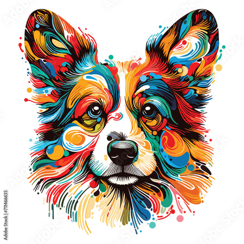 Vector Abstract head of welsh corgi pembroke from multicolored paints colored drawing