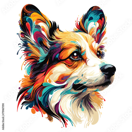 Vector Abstract head of welsh corgi pembroke from multicolored paints colored drawing