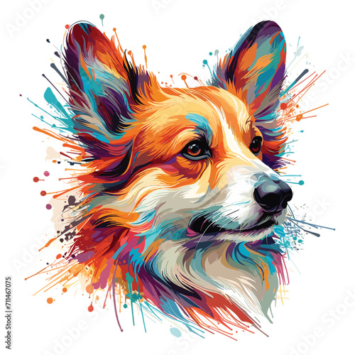 Vector Abstract head of welsh corgi pembroke from multicolored paints colored drawing