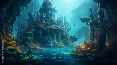 Underwater ancient city in the depths of the ocean © Ashley
