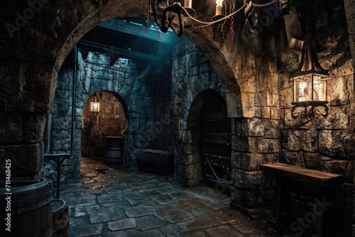 Dungeon of a medieval castle, concept of middle ages and history.