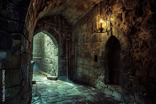 Dungeon of a medieval castle  concept of middle ages and history.