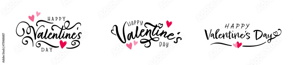 Cute Happy Valentines Day typography poster with handwritten calligraphy text, great for cards, banners, wallpapers - vector design