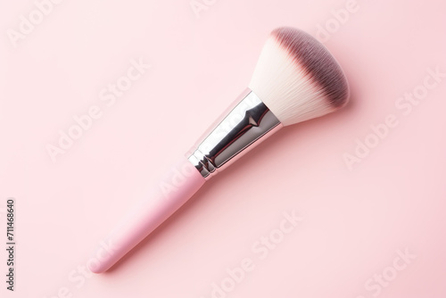 Professional makeup brush closeup isolated on pink background.