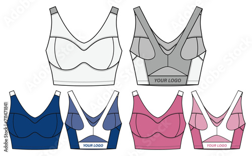 Illustration of active bra, Fashion Flat Sketch Vector , CAD, Technical Drawing, Flat Drawing, Template, Mockup.Sports tight vest.