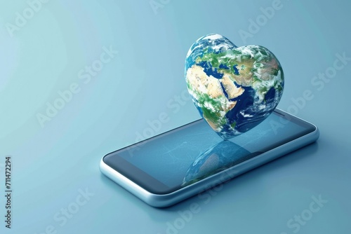 Wallpaper Mural Planet earth in the shape of a heart on the cell phone screen, technology and earth day concept. Torontodigital.ca