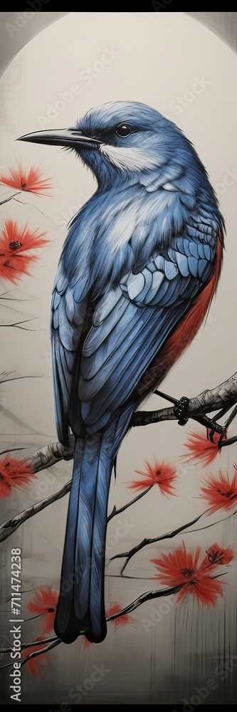 Fototapeta premium bird on a branch painting