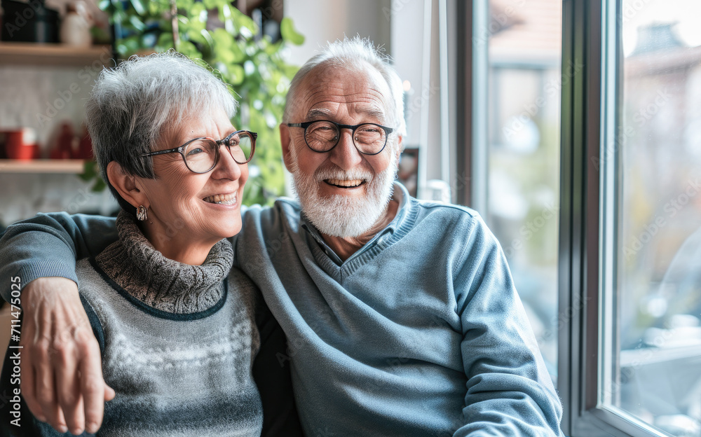 Portrait of a happy senior couple relaxing together on the sofa at home. Elderly couple enjoying free time together. Mature couple laughing and cuddling. Portrait of a happy senior couple relaxing together on the sofa at home. Elderly couple enjoying free time together. Mature couple laughing and cuddling.