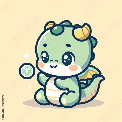 Cute asian baby  dragon zodiac lunar new year symbol. Vector image