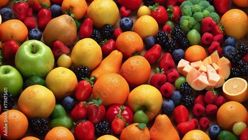 photos of fresh fruits of various types of shapes and colors made by AI generative