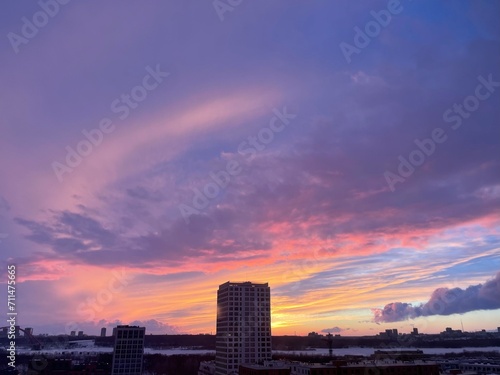 beautiful colorful sunset in the big city