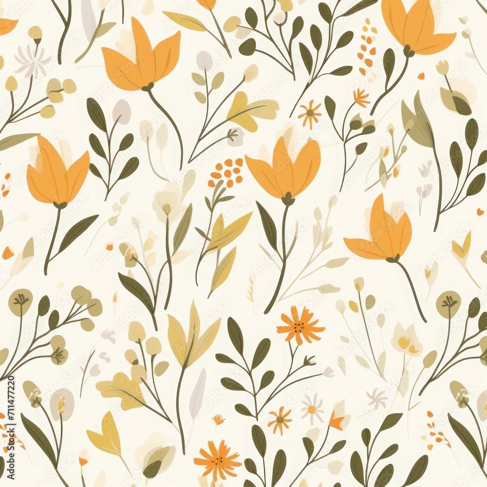 Flat design soft earth tones pattern. pattern with leaves in various colors and outlines. vintage and contemporary fabric by caramel on spoonflower custom fabric.