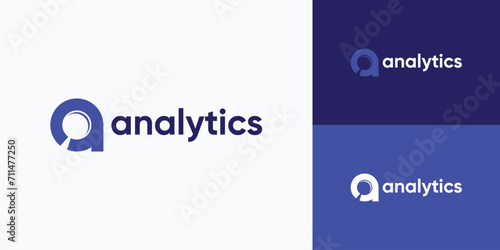 Vector logo design illustration of the initial letter a with a hidden magnifying glass in a simple, modern and clean style.