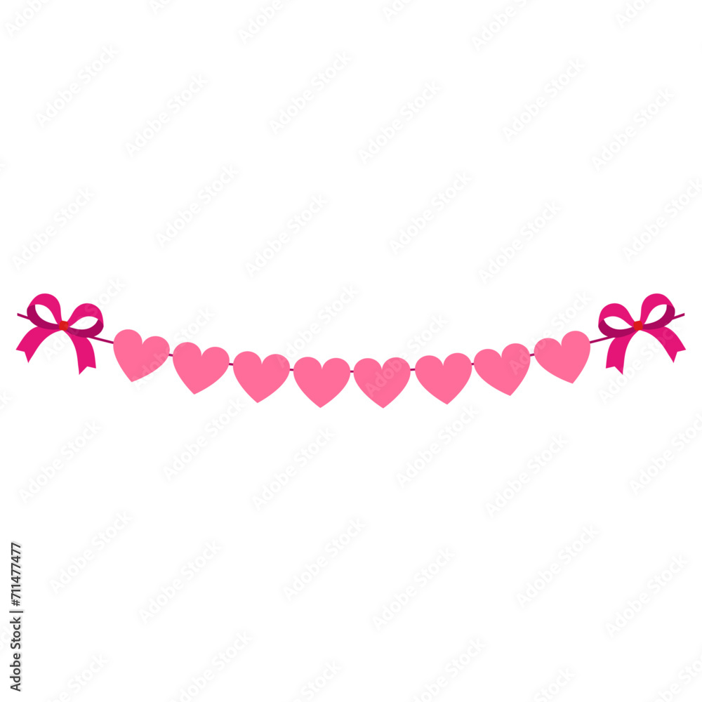 Valentine's day background with hearts and ribbon on a white background.