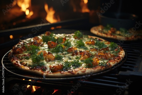 Indulge in a delicious california-style pizza on a sizzling pan, topped with gooey cheese and your favorite savory ingredients, all cooked to perfection in the comfort of your own home
