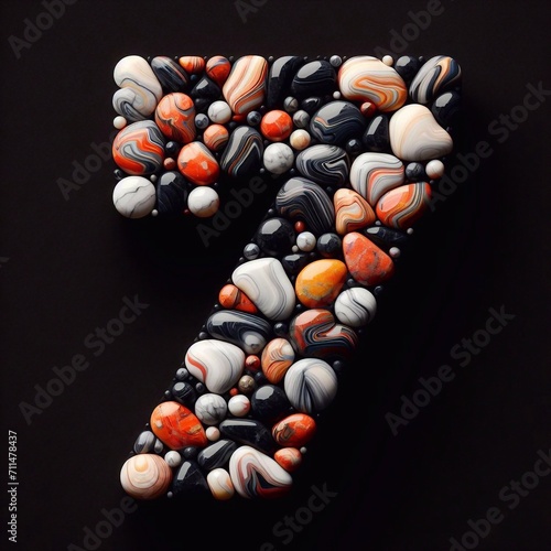 7 digit shape made of marble pebbles. AI generated illustration