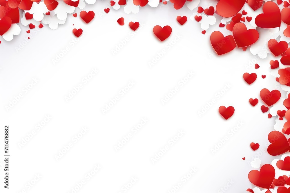 Red hearts on a white background in the form of a frame for Valentine's Day. Valentine's Day Greeting Card. Valentine's Day background. Red hearts on a white background in the form of a frame for Valentine's Day. Valentine's Day Greeting Card. Valentine's Day background.