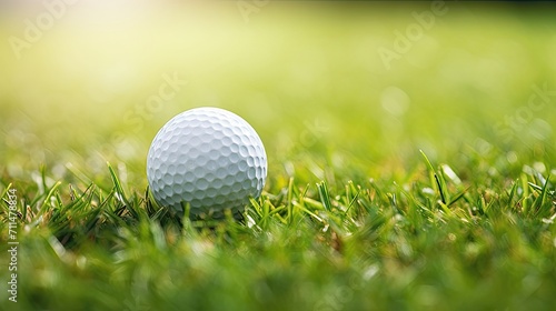 A golf ball nestled in the grass with backlighting.