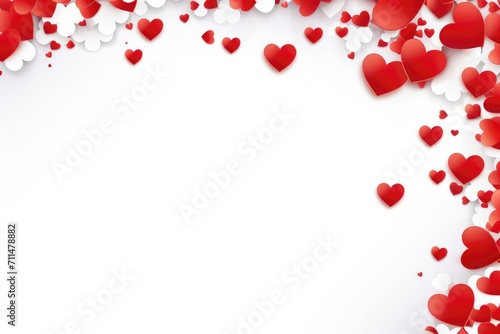 Red hearts on a white background in the form of a frame for Valentine's Day. Valentine's Day Greeting Card. Valentine's Day background.