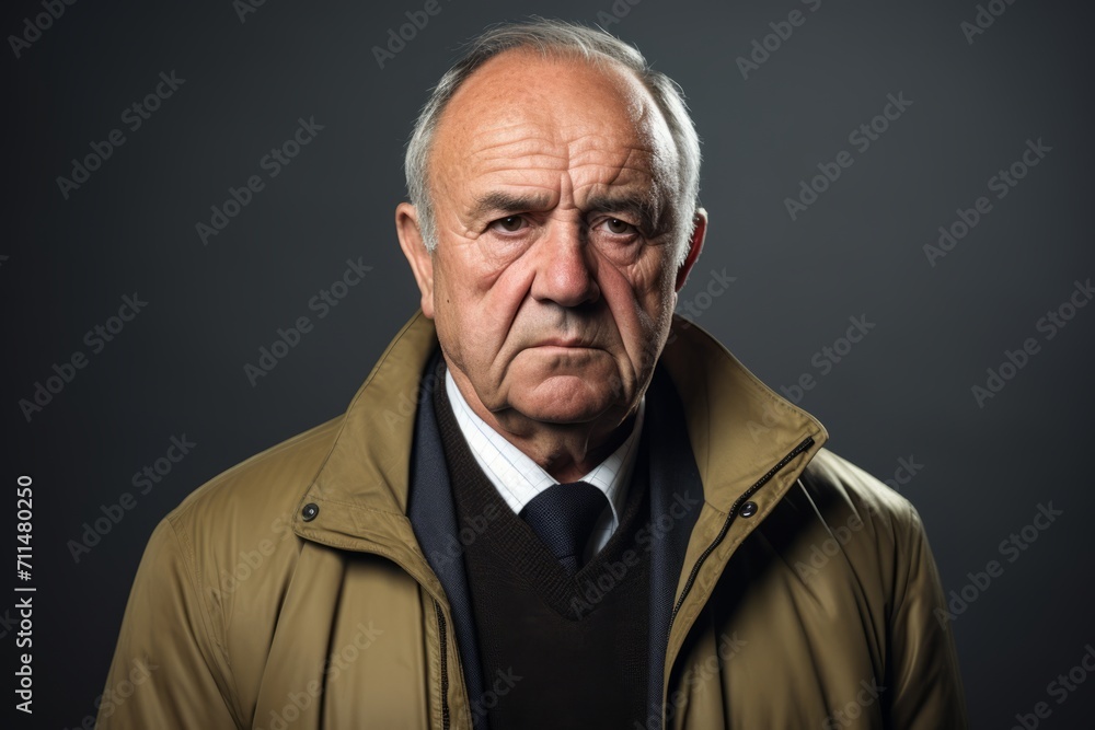 Portrait of an old man in a jacket on a dark background