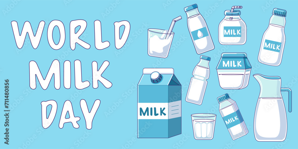 World Milk Day and National dairy month. Dairy products set. Set of ...