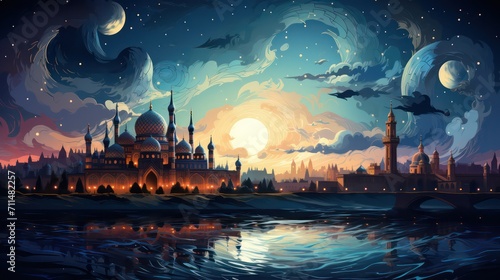 van gogh starry night type Islamic background © Afeefa_Rehman