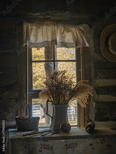 Old windows with flowers