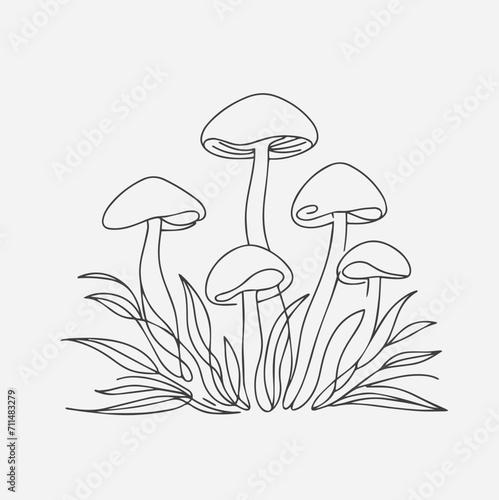 mushrooms in grass, hand drawn vector illustration, doodle