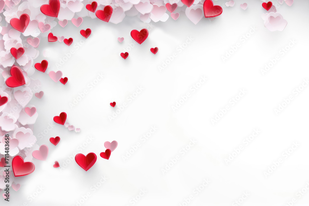 Red end pink hearts on a white background in the form of a frame for Valentine's Day. Valentine's Day Greeting Card. Valentine's Day background. Red end pink hearts on a white background in the form of a frame for Valentine's Day. Valentine's Day Greeting Card. Valentine's Day background.