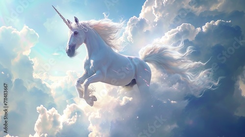 Adorable Unicorn on Flying Cloud    