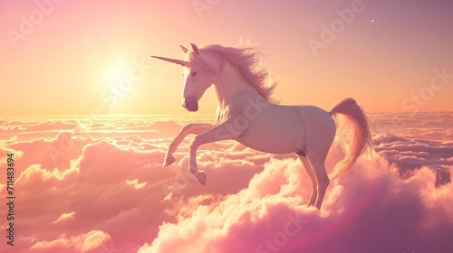 Adorable Unicorn on Flying Cloud    