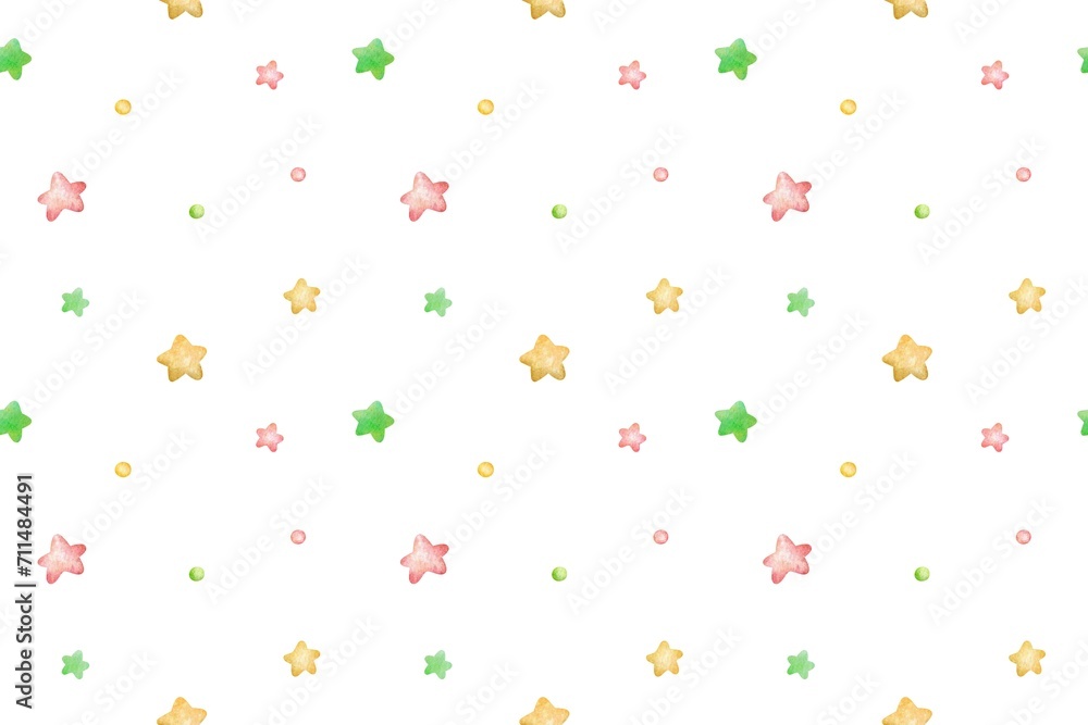 Stars seamless pattern,children's watercolor seamless files for fabric, digital paper for gift wrapping, scrapbook repeat page  on a white background