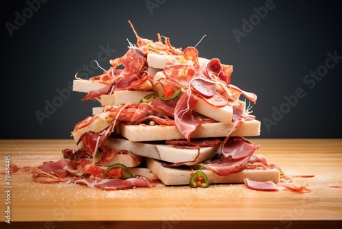 square cut pizza pieces in a stacked delivery box photo