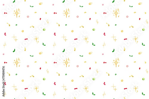 Festive seamless pattern,Minimal watercolor seamless files with confetti, serpentine and stars, Cute birthday digital paper for gift wrapping, party scrapbook repeat page on a white background
