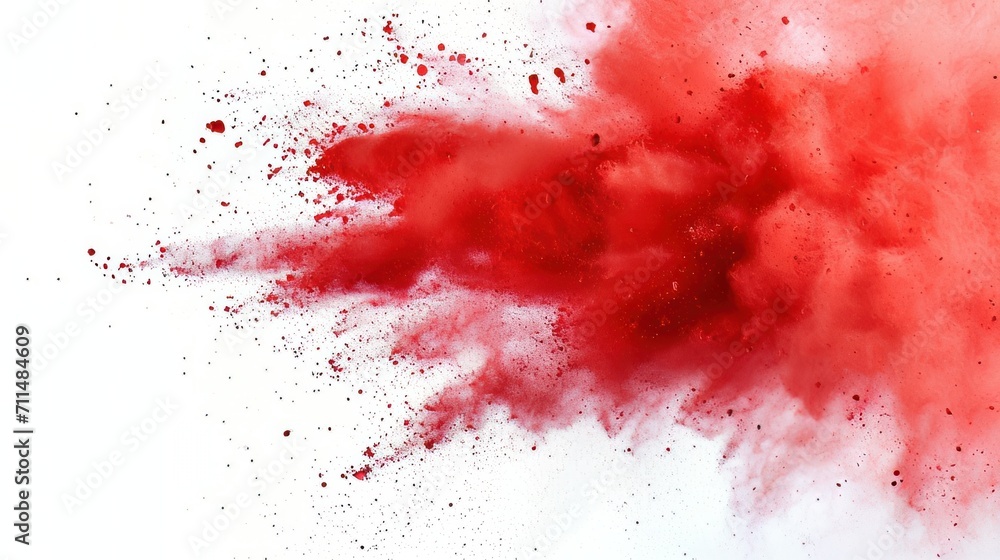An explosion of bright red powder on a white background, created with    