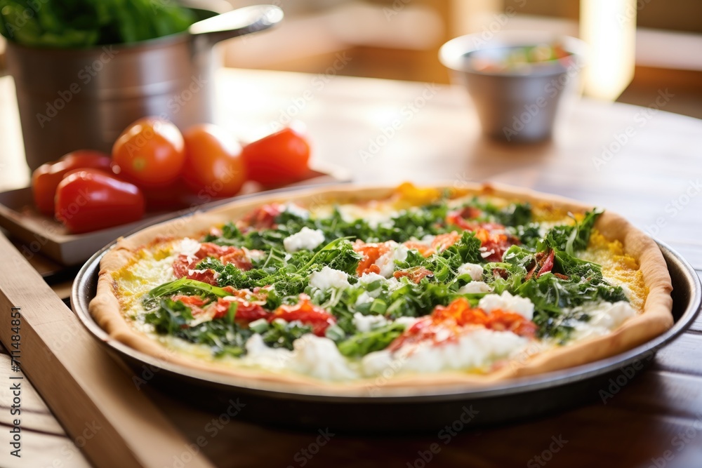 whole pizza with spinach and ricotta, white sauce whole pizza with spinach and ricotta, white sauce