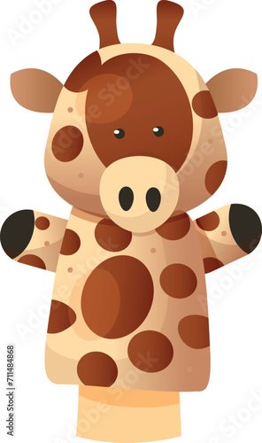 Giraffe sock hand puppet cute tropical animal toy childish theater actor vector flat illustration