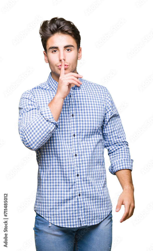 Young handsome business man over isolated background asking to be quiet with finger on lips. Silence and secret concept. Young handsome business man over isolated background asking to be quiet with finger on lips. Silence and secret concept.