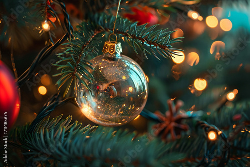 Christmas tree decoration, christmas ball close-up, ai technology