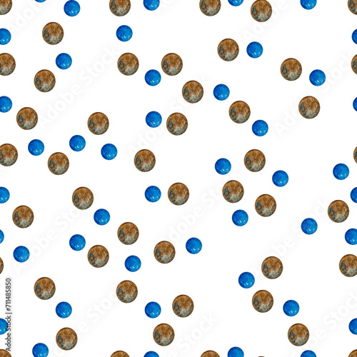Cute and drawn blue and bround bubbles seamless pattern photo