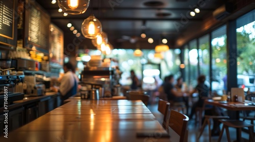 Blur coffee shop or cafe restaurant, Blurred restaurant background with some people and chefs and waiters working 