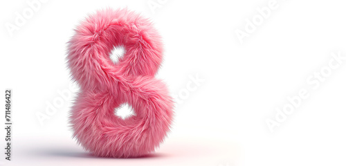 Number 8 in hairy pink fur shape  Women s day card