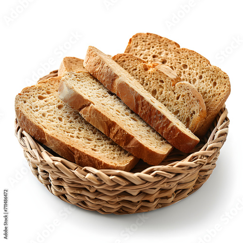 Bread basket and bread slices isolated on white background, simple style, png
